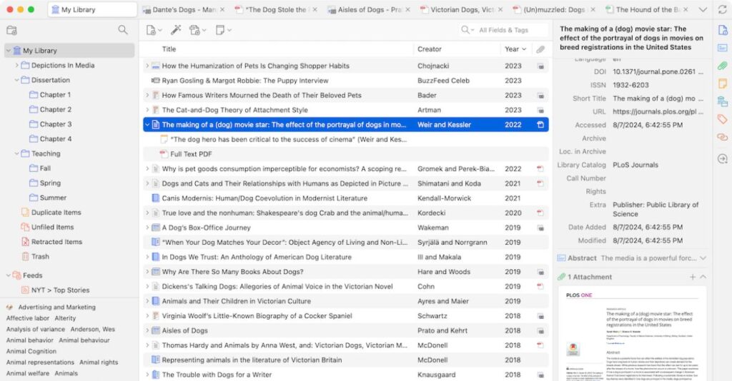 Captura de pantalla de software Zotero