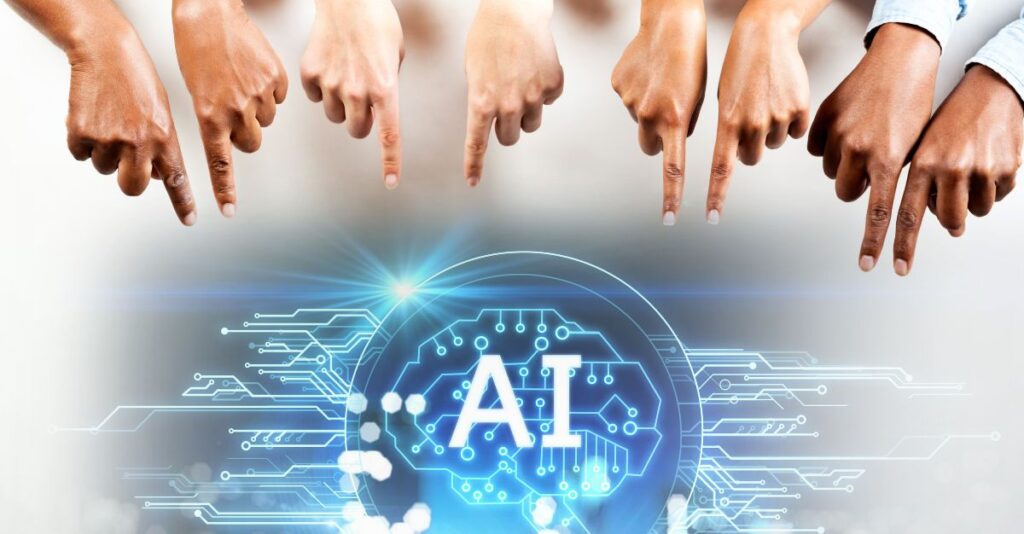Manos apuntando a IA