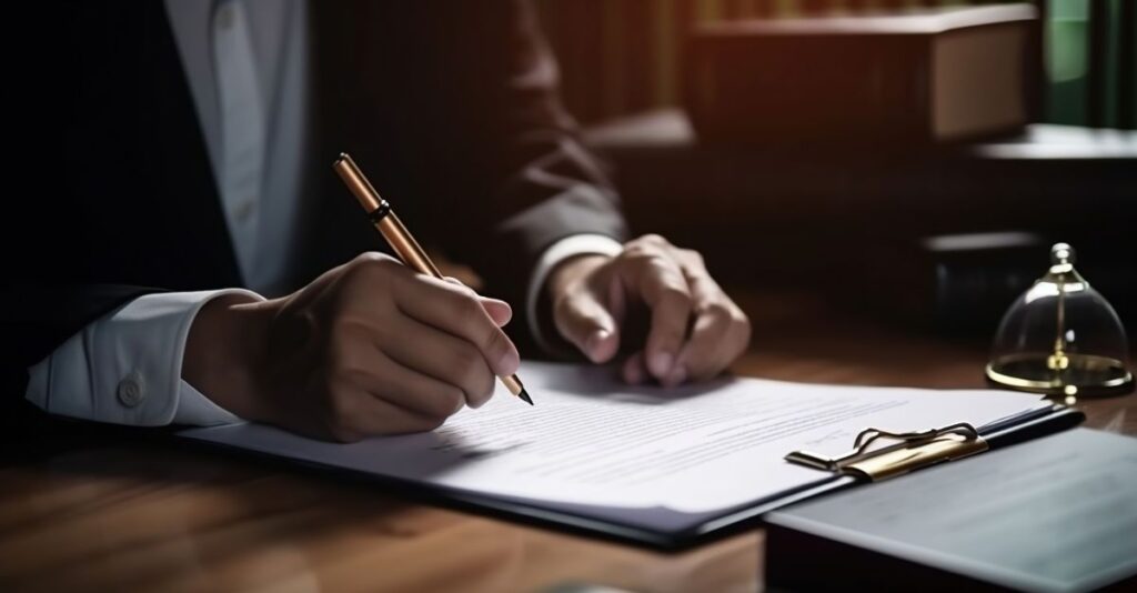 Abogado firmando documento