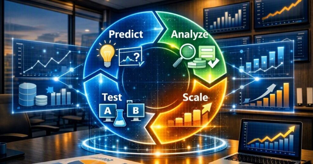Diagrama corporativo que representa las cuatro etapas del Growth Marketing